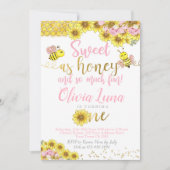 Bee First Birthday Einladung (Vorderseite)