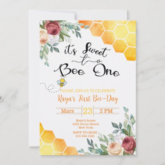 Bee First Birthday Invite First Biene Day Einladung (Vorderseite)