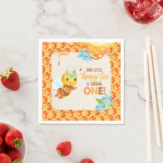 Bee First Birthday Napkin - Girl Serviette (Beispiel)