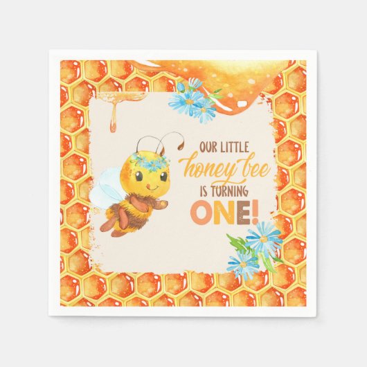 Bee First Birthday Napkin - Girl Serviette (Vorderseite)