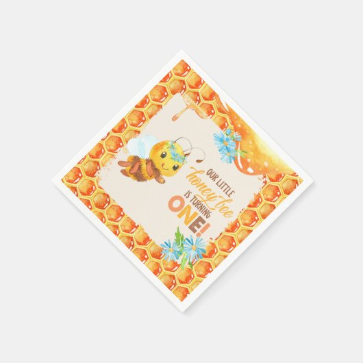 Bee First Birthday Napkin - Girl Serviette (Ecke)
