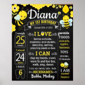 Bee First Birthday Party Chalkboard Junge Mädchen Poster (Vorne)