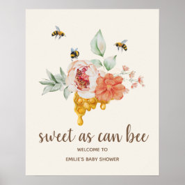 Bee Floral Honeycomb Baby Dusche Willkommen Poster