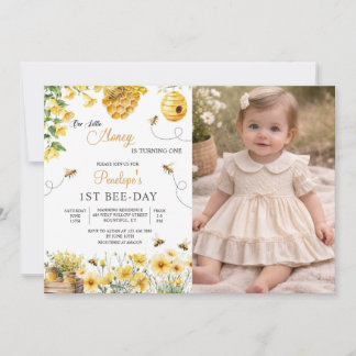 Bee Flower Our Little Honey Is Turning Birthday  Einladung