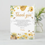 Bee Flower Yellow Birthday Dankeskarte (Stehend Vorderseite)