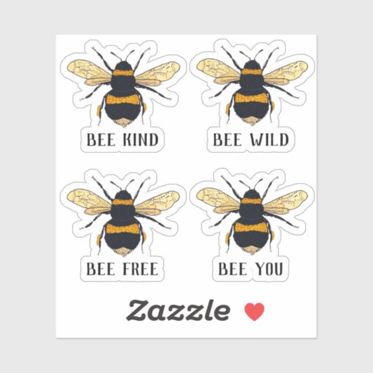 Bee Free Wild Kind You Hummel Illustriert Aufkleber (Blatt)