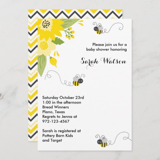 Bee Garden Baby Shower Einladungen (Vorne/Hinten)