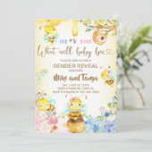 Bee gender reveal invite, bumblebee, honeybee. einladung (Stehend Vorderseite)