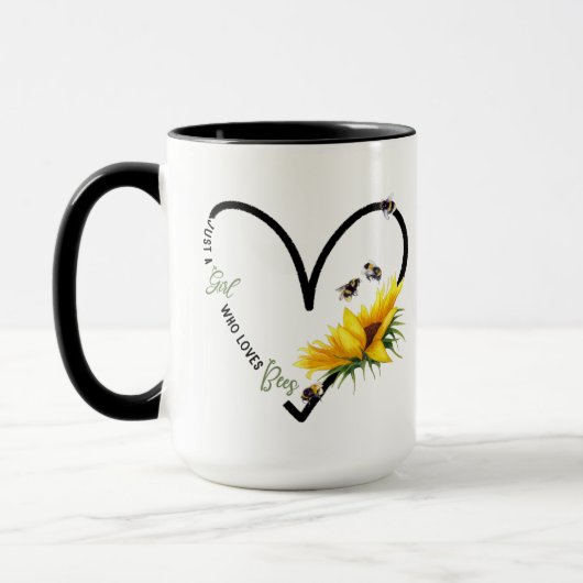 BEE GIRL Black Heart Sunflower Quote Tasse (Links)