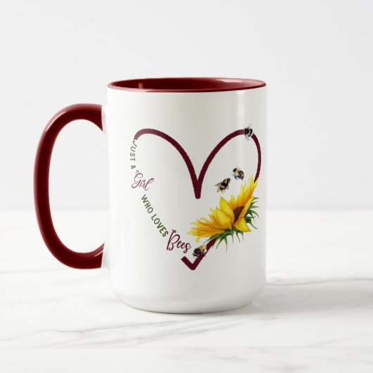 BEE GIRL Red Heart Sunflower Quote Tasse (Links)