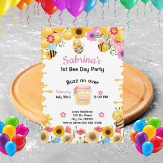 Bee Girls Einladung zum 1. Geburtstag