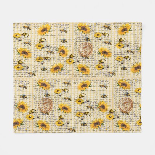 Bee Gnome Sonnenblume Fleecedecke (Vorderseite (Horizontal))