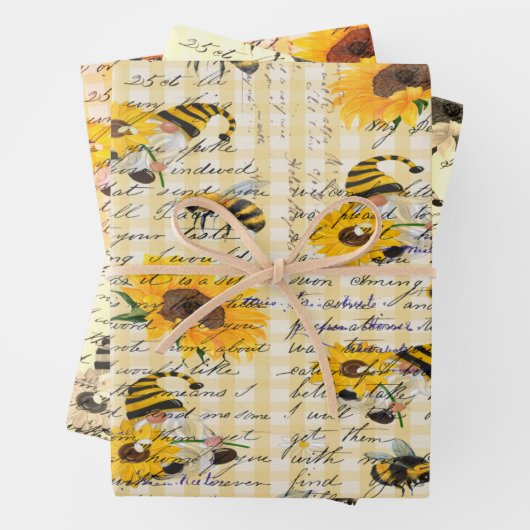 Bee Gnome Sonnenblume Geschenkpapier Set (Beispiel)