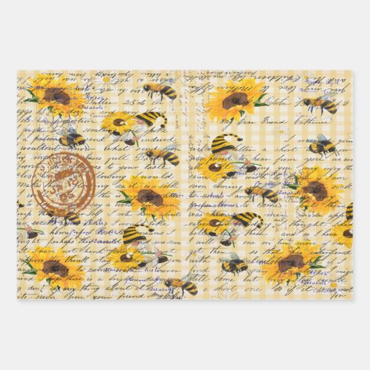 Bee Gnome Sonnenblume Geschenkpapier Set (Vorderseite)