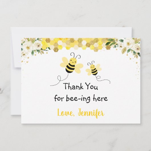 Bee Gold Floral Baby Dusche Vielen Dank Dankeskarte (Vorderseite)