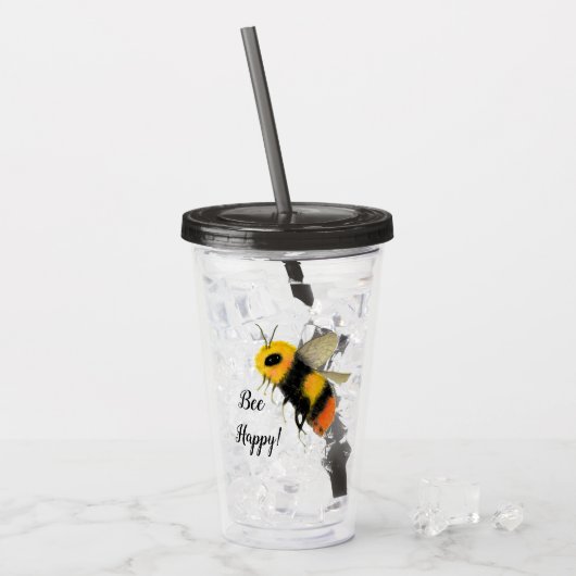 Bee Happy Acrylic Tumbler Acryltrinkbecher (Vorderseite Ice)