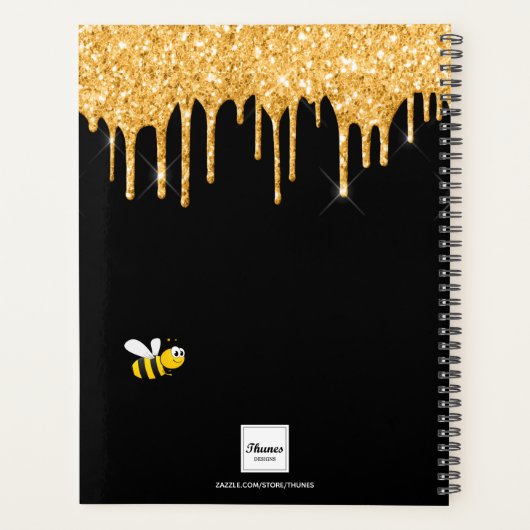 Bee happy black bumble bies Glitzer monogram 2022 Planer (Rückseite)
