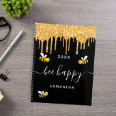 Bee happy black bumble bies Glitzer monogram 2022 Planer