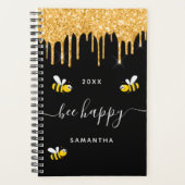 Bee happy black bumble bies Glitzer monogram 2025 Planer (Vorderseite)