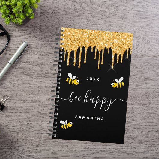Bee happy black bumble bies Glitzer monogram 2025 Planer