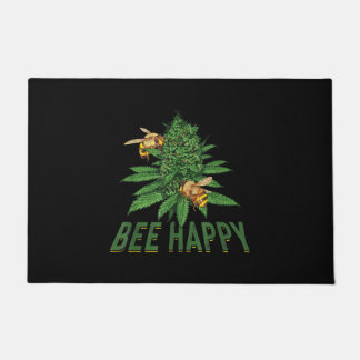 Bee Happy | Braune Bienen und grüne Blätter | Bien Fußmatte