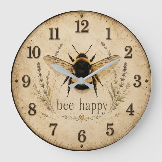 Bee Happy Bumble Bee Große Wanduhr (Vorderseite)