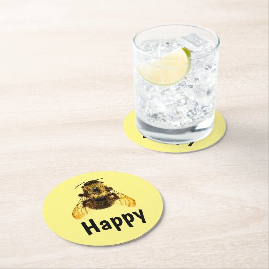 Bee Happy BumbleBee Fun Fotografy Runder Pappuntersetzer (Vor Ort)