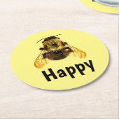 Bee Happy BumbleBee Fun Fotografy Runder Pappuntersetzer (Angewinkelt)