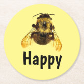 Bee Happy BumbleBee Fun Fotografy Runder Pappuntersetzer (Vorderseite)
