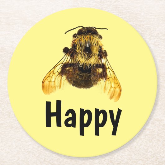 Bee Happy BumbleBee Fun Fotografy Runder Pappuntersetzer (Vorderseite)
