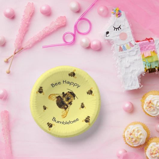 Bee Happy Bumblebees Yellow Pappteller (Party)