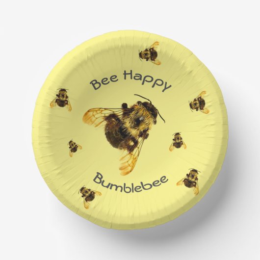 Bee Happy Bumblebees Yellow Pappteller (Vorderseite)