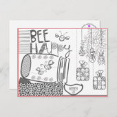 Bee Happy Coloring Postcard Postkarte (Vorne/Hinten)