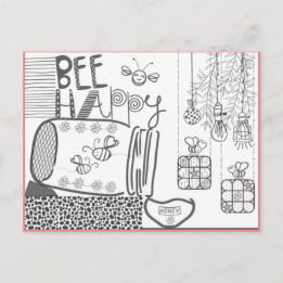 Bee Happy Coloring Postcard Postkarte