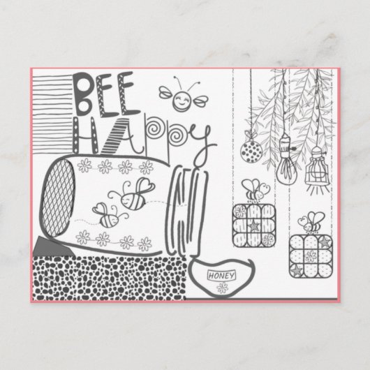 Bee Happy Coloring Postcard Postkarte (Vorderseite)