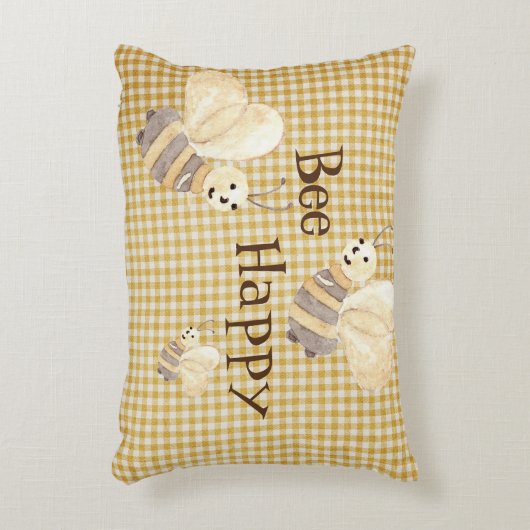 Bee Happy Country Pattern Watercolor Dekokissen (Vorderseite(Vertikal))