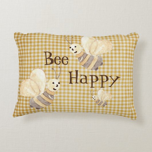 Bee Happy Country Pattern Watercolor Dekokissen (Rückseite)