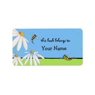 Bee Happy Daisies Buchzeichen Label Adressaufkleber