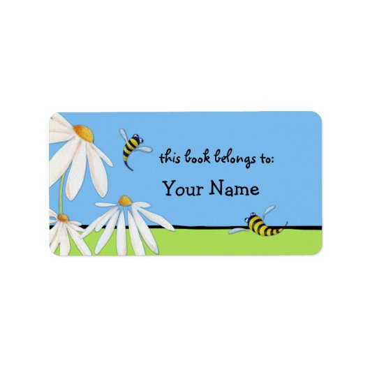 Bee Happy Daisies Buchzeichen Label Adressaufkleber (Vorne)