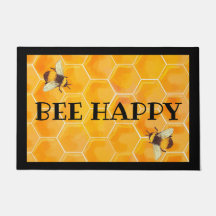 Bee Happy Door Mat mit Honeycomb