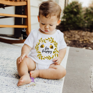 Bee Happy Honey Bee Yellow Stars Baby Bodysuit Baby Strampler
