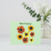 Bee Happy Honey Bees Genießen Sonnenblumen Postkar Postkarte (Stehend Vorderseite)