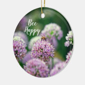 Bee Happy Jubiläum mit Lila Allium-Blume Keramik Ornament (Links)