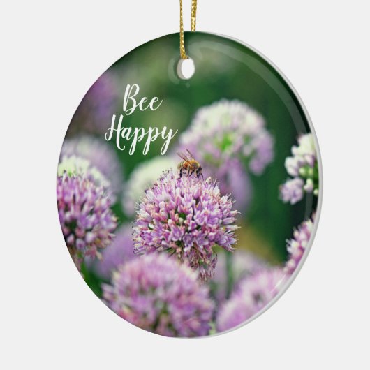 Bee Happy Jubiläum mit Lila Allium-Blume Keramik Ornament (Links)