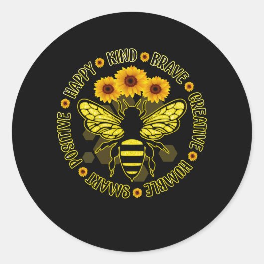 Bee Happy Kind tapfer Humble Smart Positive Hummel Runder Aufkleber (Vorderseite)