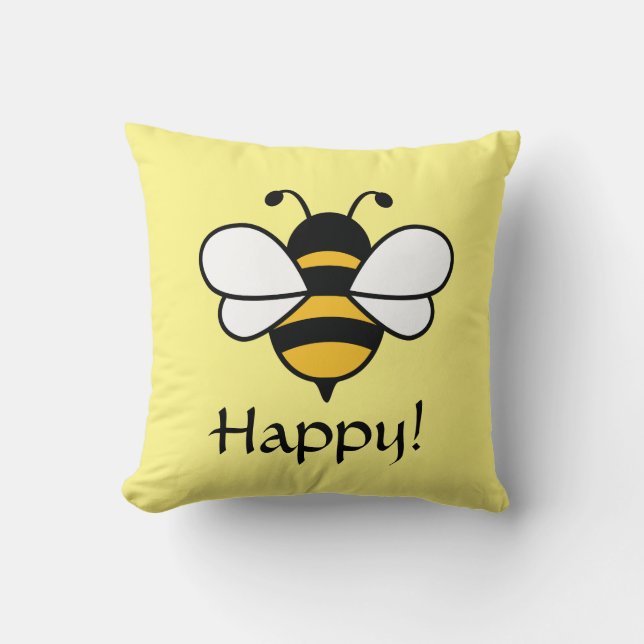 Bee Happy Kissen mit Bienen Bild. bearbeitbar (Vorderseite)