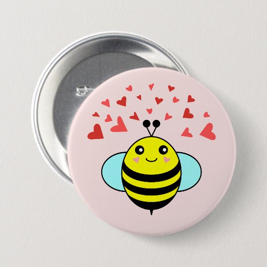 Bee Happy Liebe Herz Button (Vorne & Hinten)