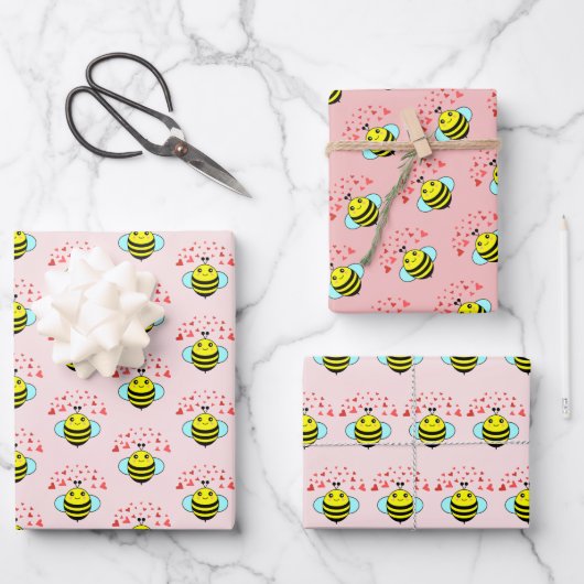 Bee Happy Liebe Herz Geschenkpapier Set (Vorderseite)