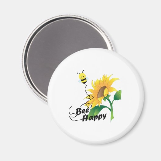 Bee Happy Magnet mit Sonnenblume (Vorderseite/Rückseite)