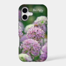 Bee Happy mit Lila Allium Blume Motivierend